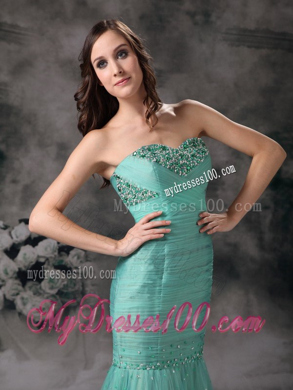 Sweetheart Turquoise Mermaid Beading Prom Celebrity Dress