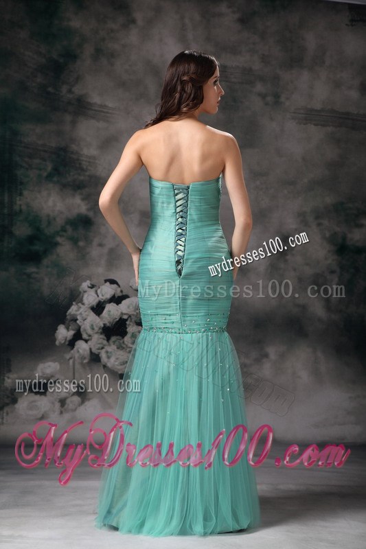 Sweetheart Turquoise Mermaid Beading Prom Celebrity Dress