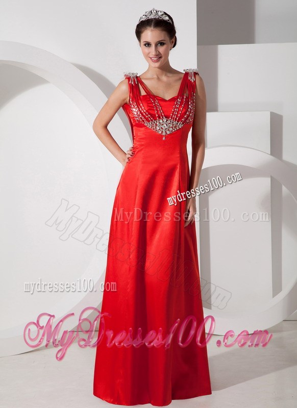 Pretty Empire V-neck Beaded Decorate Celebrity Dress in Red