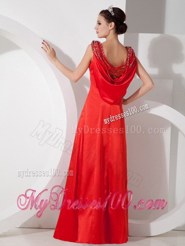 Pretty Empire V-neck Beaded Decorate Celebrity Dress in Red