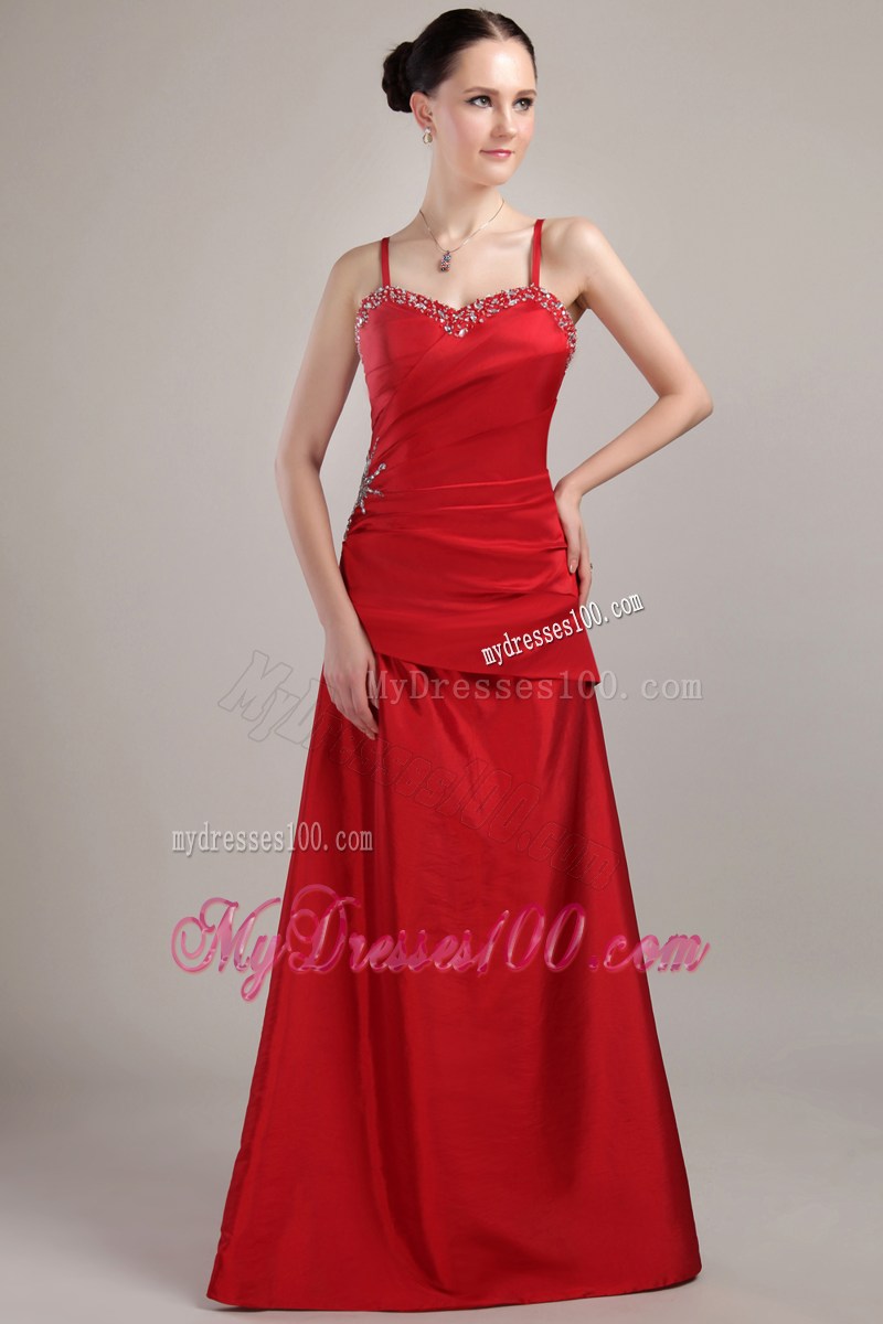 Wine Red Column Sheath Spaghetti Straps Beading Celebrity Dress