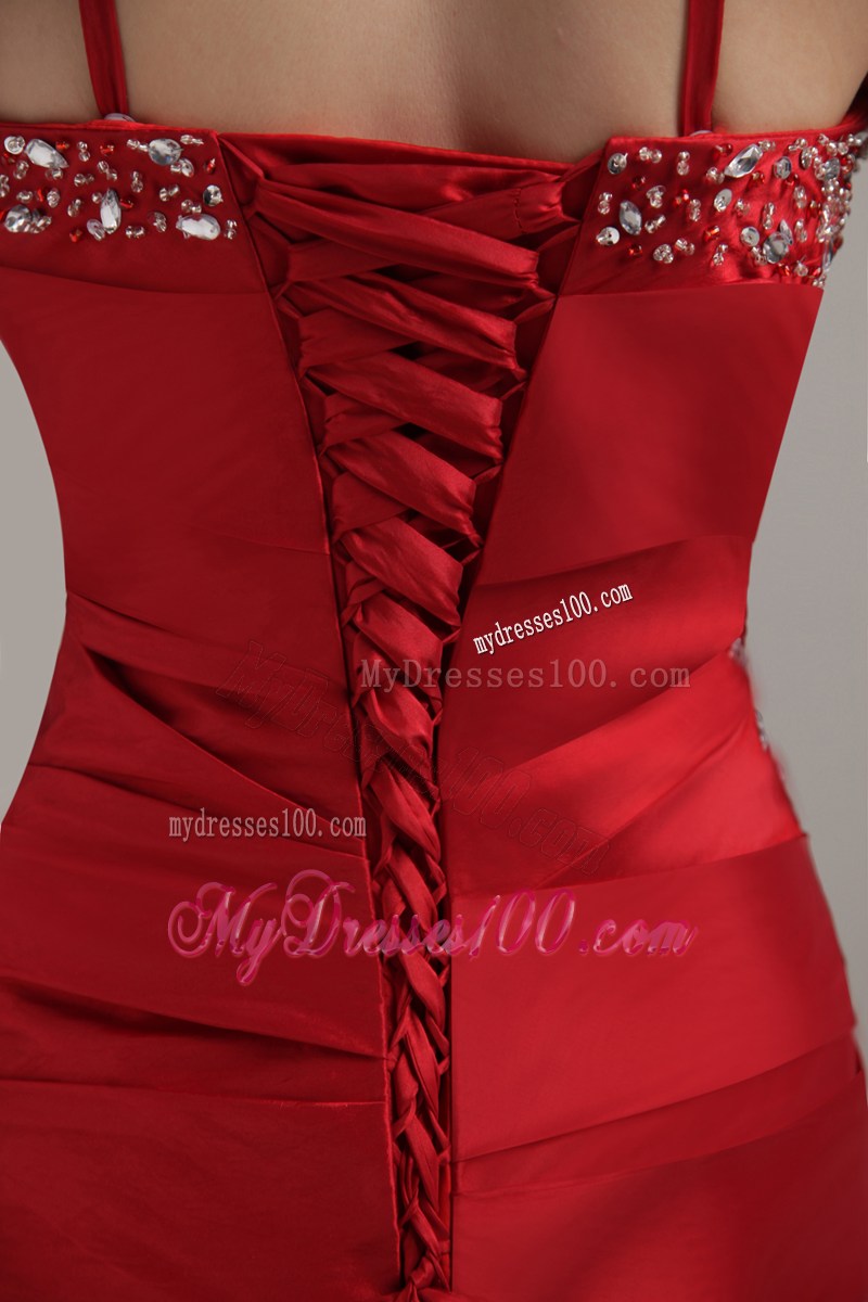 Wine Red Column Sheath Spaghetti Straps Beading Celebrity Dress