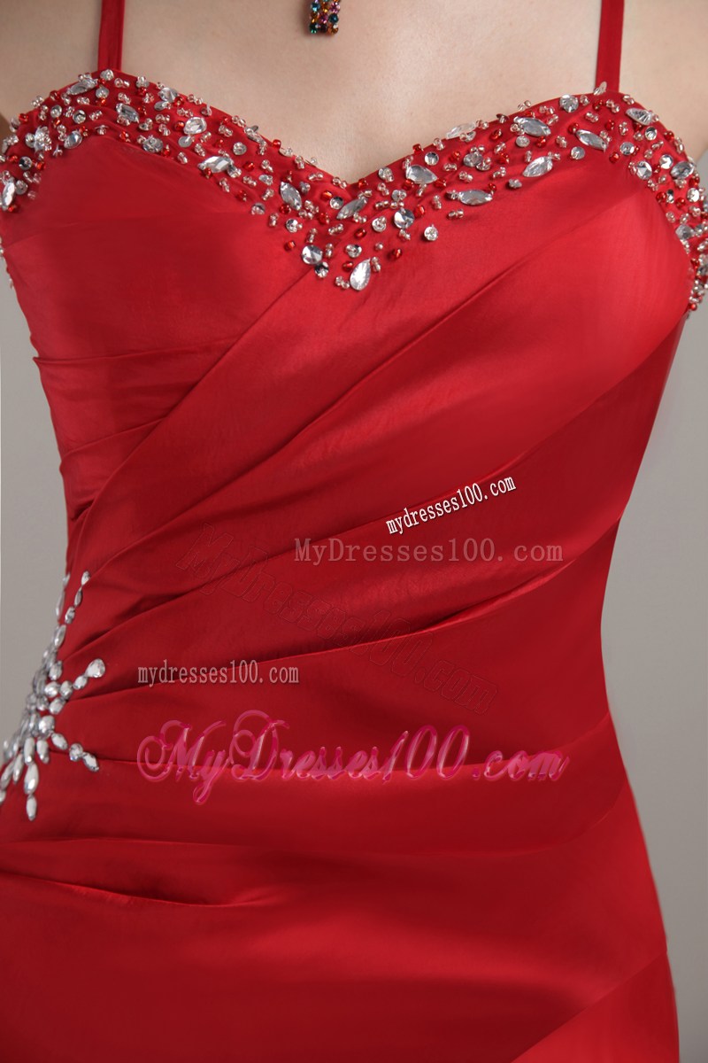 Wine Red Column Sheath Spaghetti Straps Beading Celebrity Dress