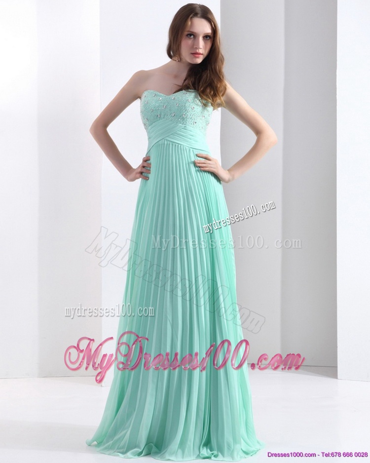 2016 Brush Train Apple Green Evening Dress with Beading and Pleats
