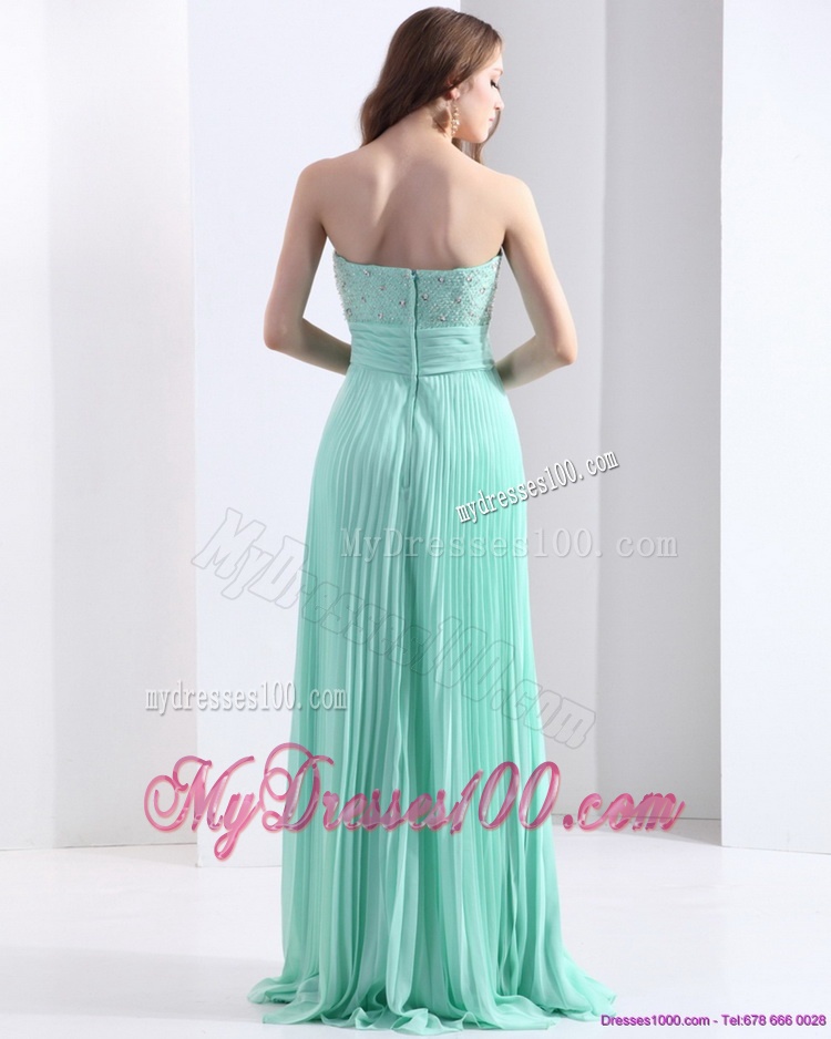 2016 Brush Train Apple Green Evening Dress with Beading and Pleats