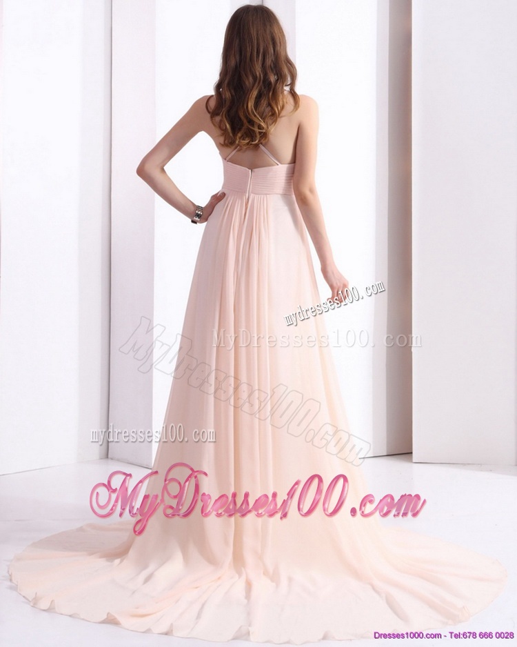 2016 Brush Train Long Evening Dresses with Beading and Ruching