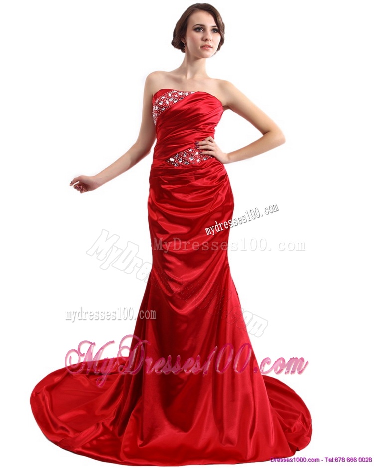 2016 Popular Ruching and Beading Evening Dress with Brush Train