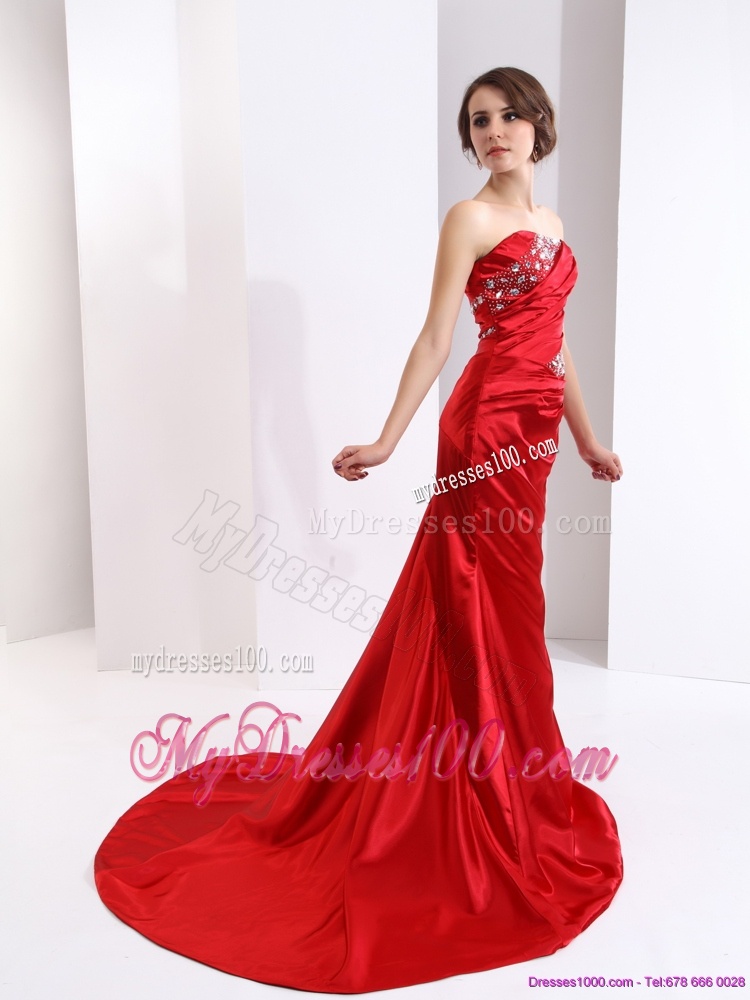 2016 Popular Ruching and Beading Evening Dress with Brush Train