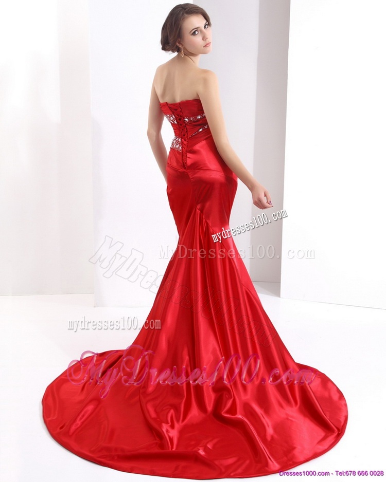 2016 Popular Ruching and Beading Evening Dress with Brush Train