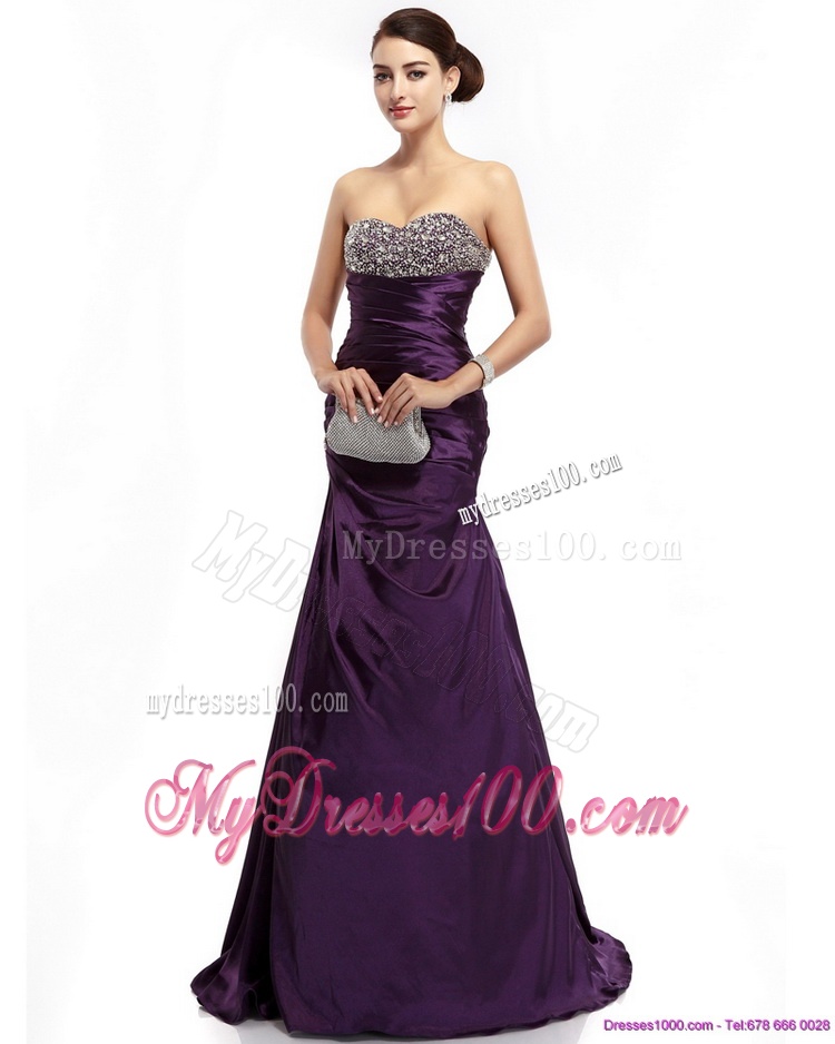 2016 Romantic Brush Train Evening Dress with Ruching and Beading