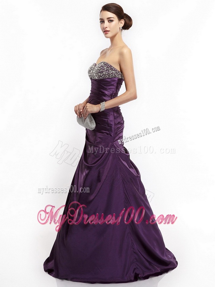 2016 Romantic Brush Train Evening Dress with Ruching and Beading