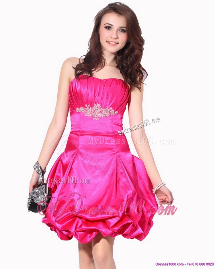 2016 Ruching Strapless Evening Dresses with Pick Ups and Appliques
