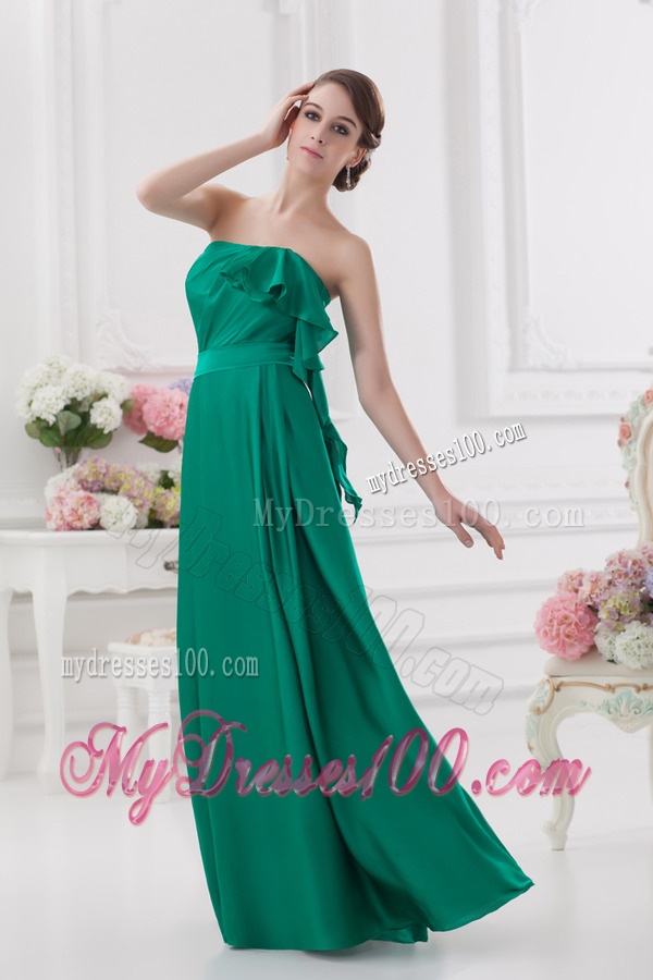 2016 Strapless Ruching Sea Green Floor-length Taffeta Evening Dress
