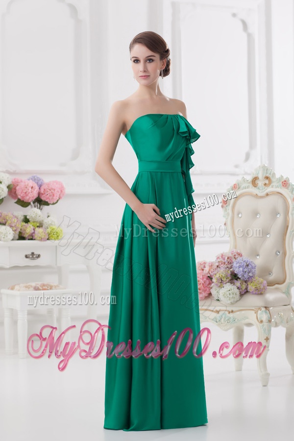 2016 Strapless Ruching Sea Green Floor-length Taffeta Evening Dress