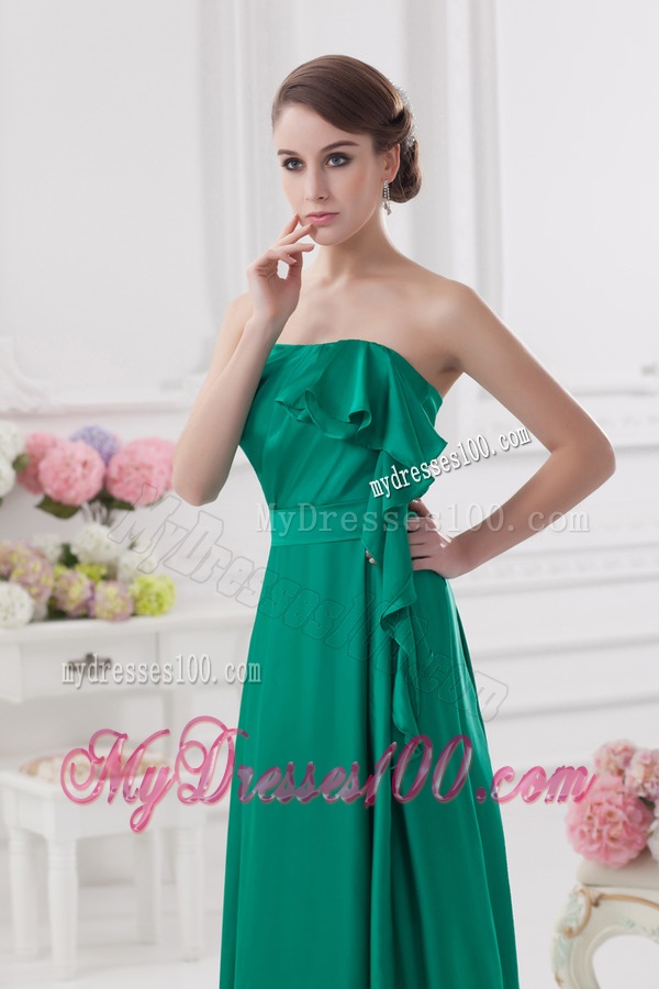 2016 Strapless Ruching Sea Green Floor-length Taffeta Evening Dress