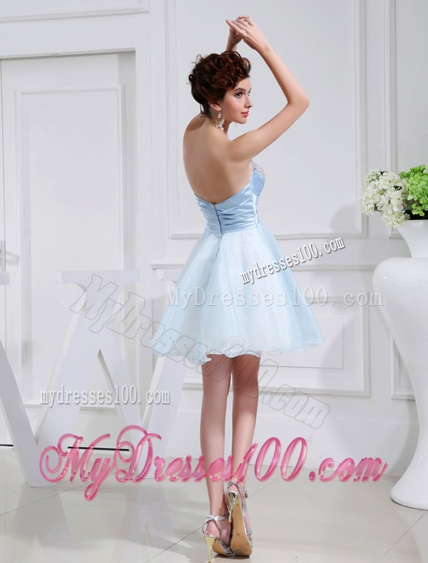 A-line Chiffon Aqqliques Strapless Light Blue Sweatheart Evening Dress