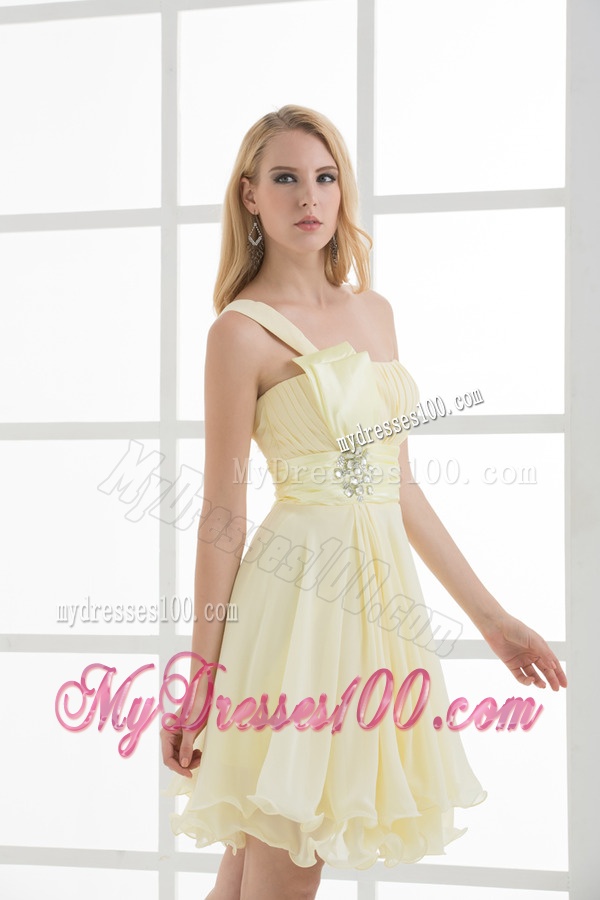 A-line Chiffon One Shoulder Beading and Ruching Evening Dress