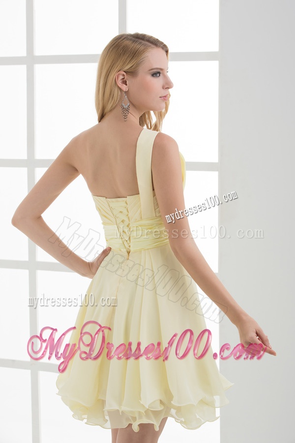 A-line Chiffon One Shoulder Beading and Ruching Evening Dress
