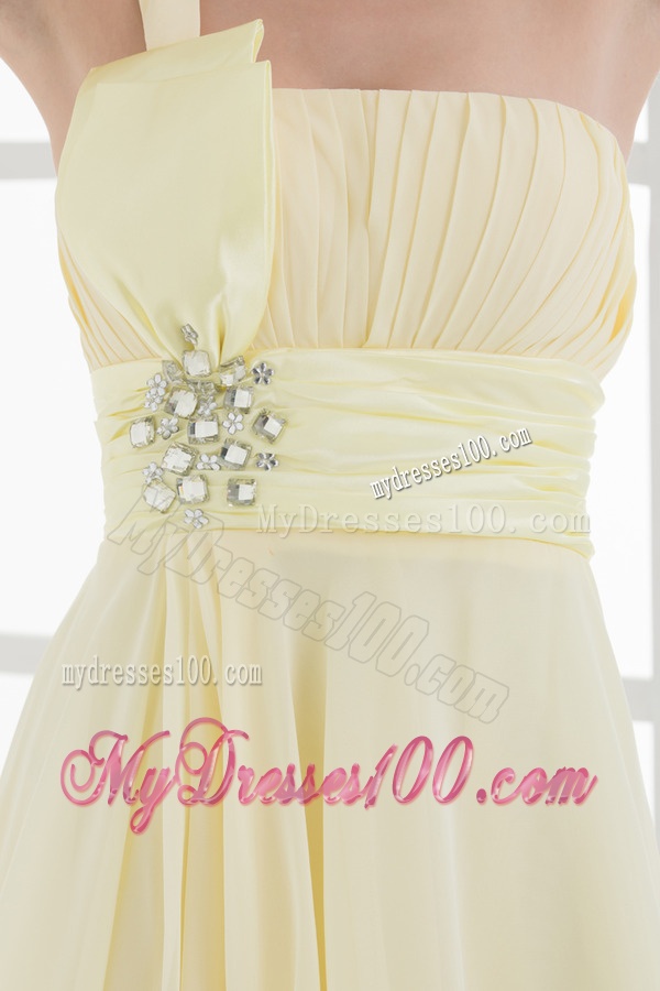 A-line Chiffon One Shoulder Beading and Ruching Evening Dress