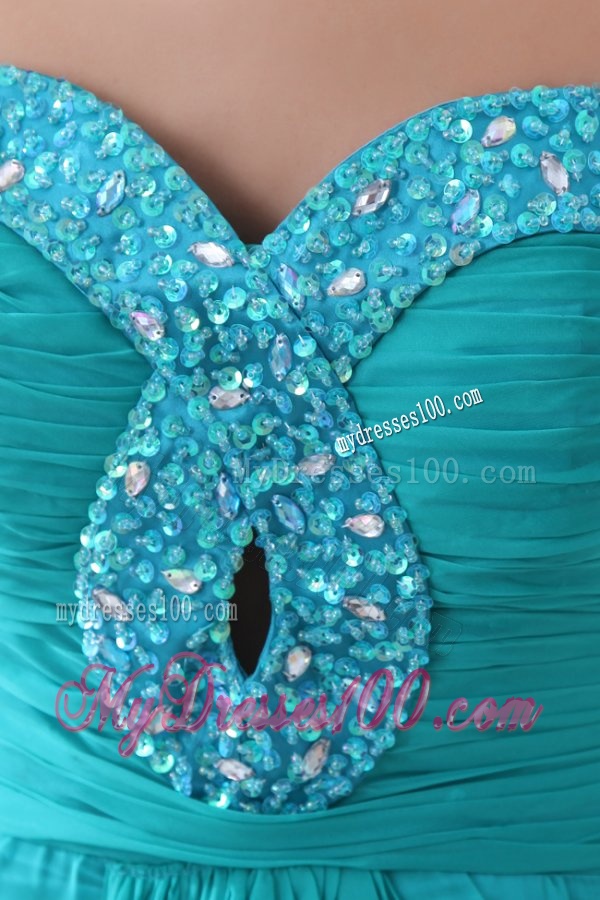 Aqua Blue Sweetheart Beaded Evening Dress with Knee-length