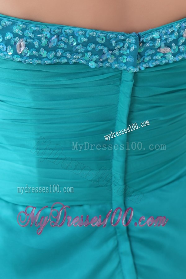 Aqua Blue Sweetheart Beaded Evening Dress with Knee-length
