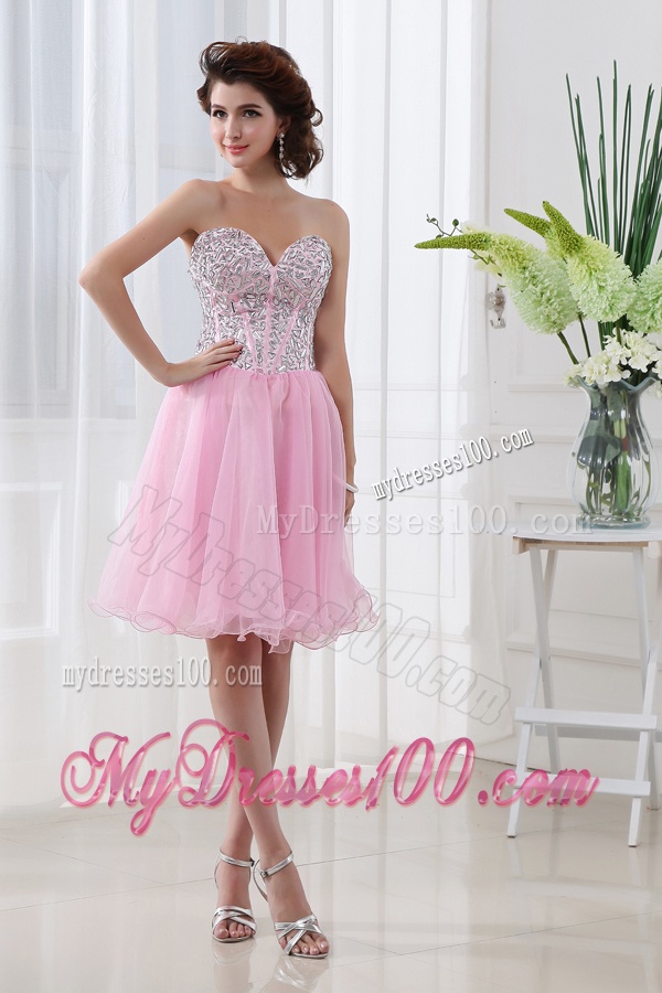 Baby Pink A-line Beautiful Sweetheart Organza Evening Dress