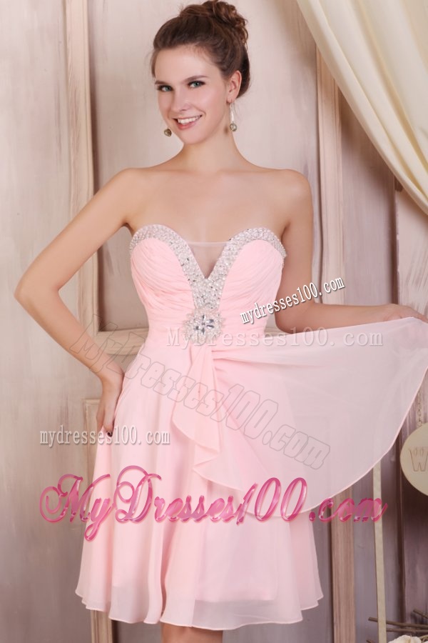 Baby Pink Empire Sweetheart Short Evening Dress with Beading