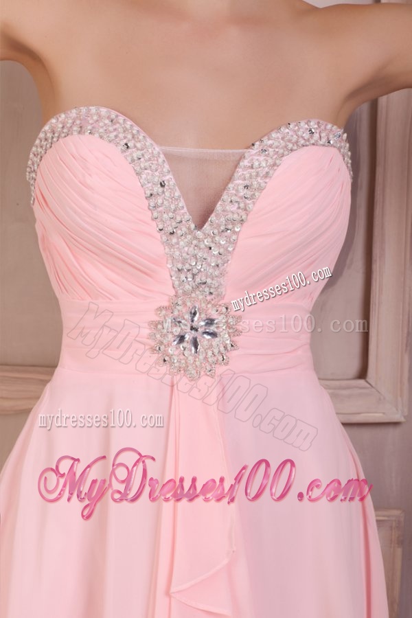 Baby Pink Empire Sweetheart Short Evening Dress with Beading