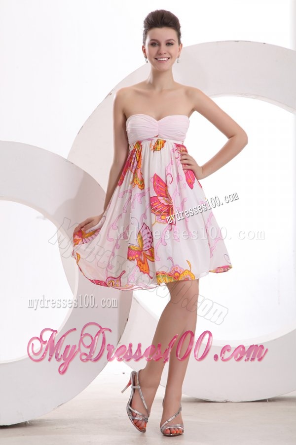 Baby Pink Sweetheart Printing and Ruching Evening Dress