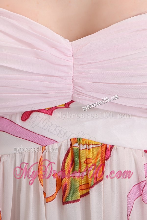 Baby Pink Sweetheart Printing and Ruching Evening Dress