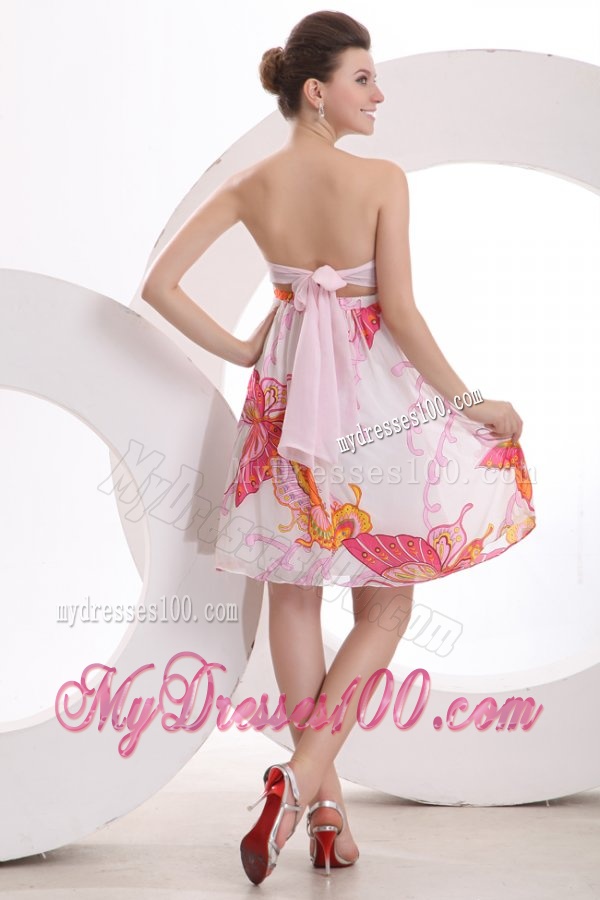 Baby Pink Sweetheart Printing and Ruching Evening Dress