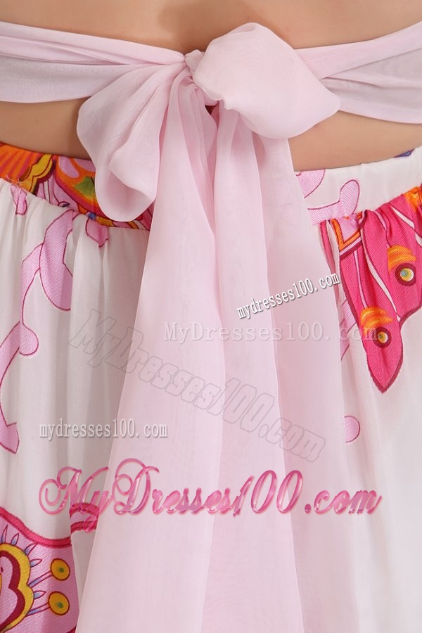 Baby Pink Sweetheart Printing and Ruching Evening Dress