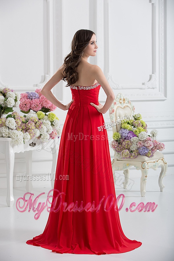 Beautiful Strapless Empire Beading Ruching Evening Dress in Red