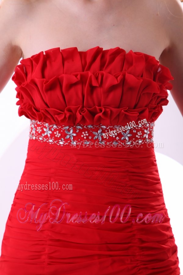 Brand new Column Strapless Ruching Brush Train Chiffon Red Evening Dress