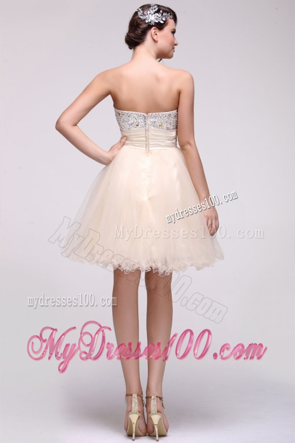 Champagne A-line Sweetheart Beaded Knee-length Evening Dress