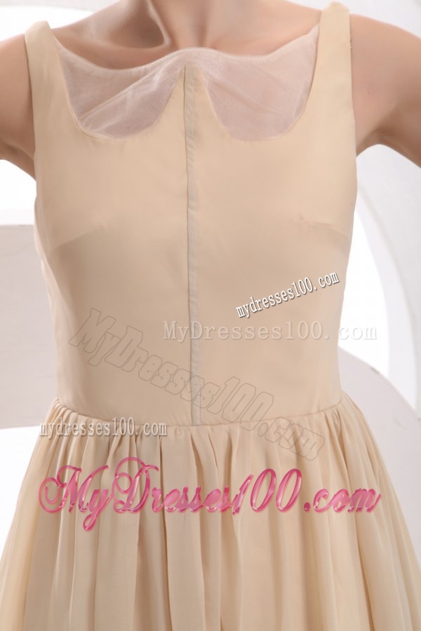 Champagne Bateau Ruching Evening Dress with Chiffon