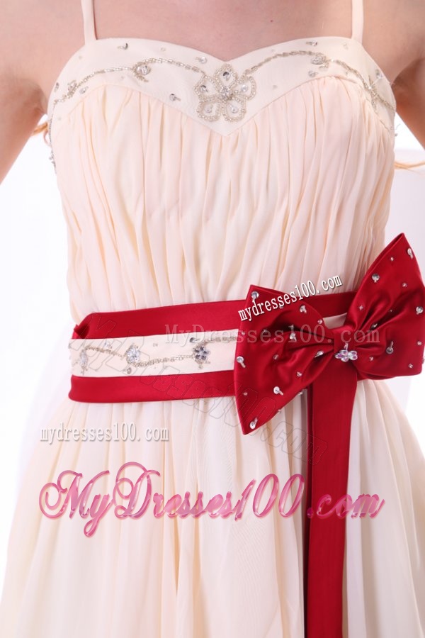 Champagne Empire Straps Beading Mini-length Chiffon Evening Dress