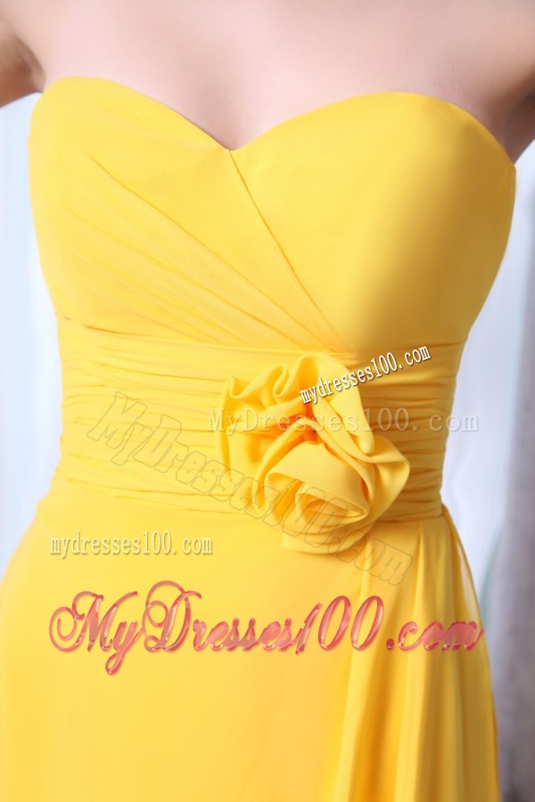 Cheap Yellow Sweetheart Evening Dress with Flowers and Ruching