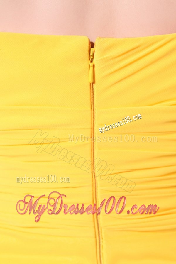 Cheap Yellow Sweetheart Evening Dress with Flowers and Ruching
