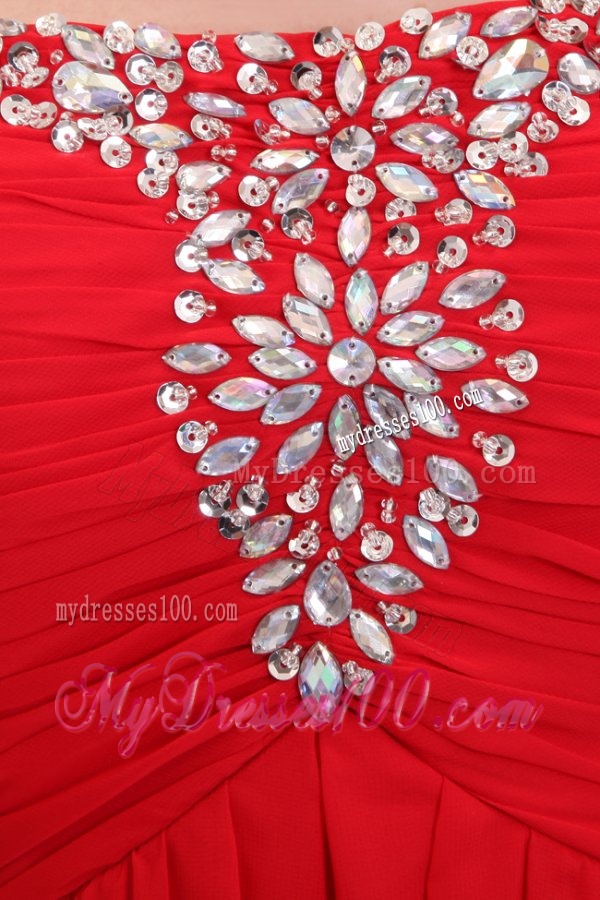Chiffon Romantic Empire Red Strapless Brush Train Beading 2016 Evening Dress