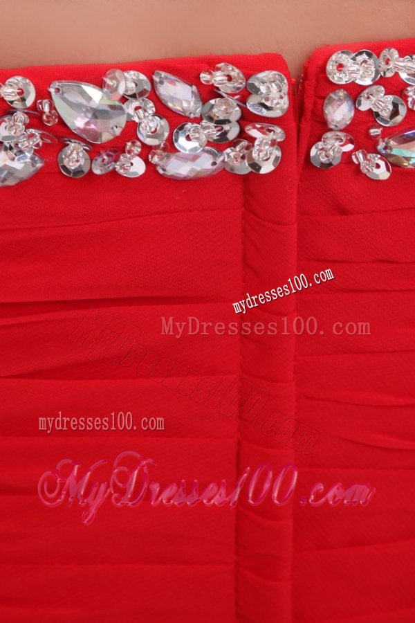 Chiffon Romantic Empire Red Strapless Brush Train Beading 2016 Evening Dress