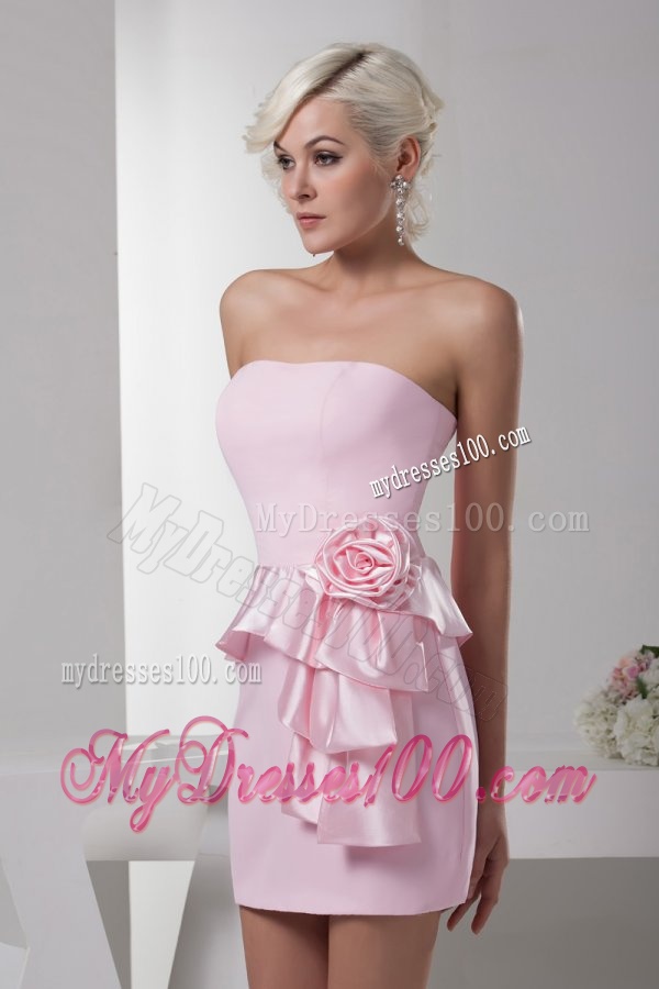 Column Baby Pink Hand Made Flower Mini-length Evening Dress