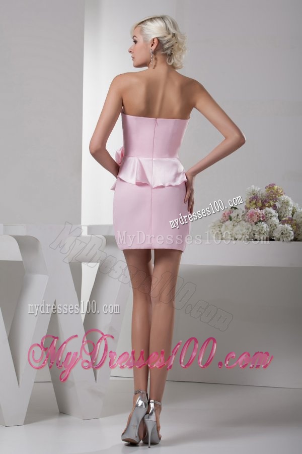 Column Baby Pink Hand Made Flower Mini-length Evening Dress