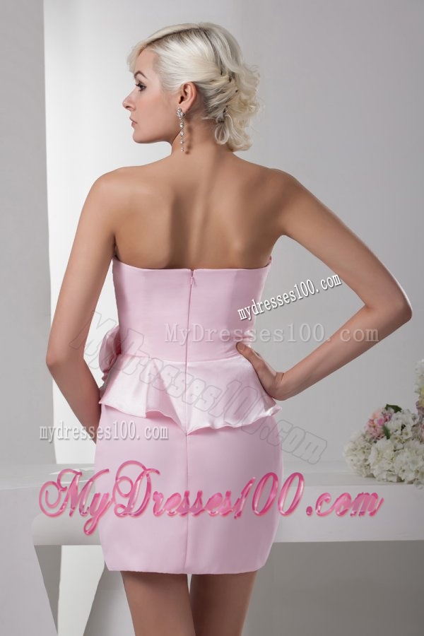 Column Baby Pink Hand Made Flower Mini-length Evening Dress