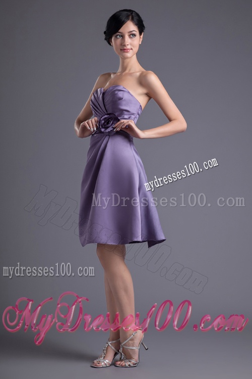Column Hand Made Flower Sweetheart Purple Ruching Mini-length Evening Dress