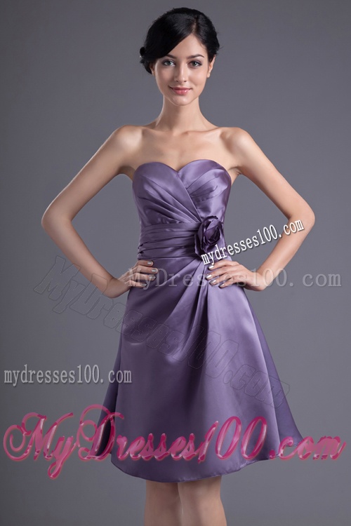 Column Hand Made Flower Sweetheart Purple Ruching Mini-length Evening Dress