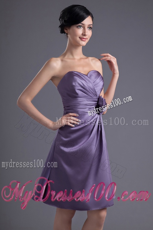 Column Hand Made Flower Sweetheart Purple Ruching Mini-length Evening Dress