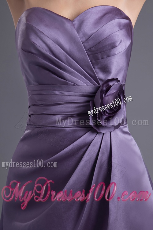 Column Hand Made Flower Sweetheart Purple Ruching Mini-length Evening Dress