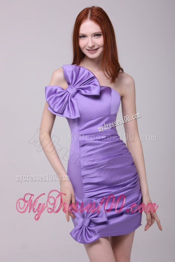 Column Lavender Strapless Bows Mini-length Evening Dress