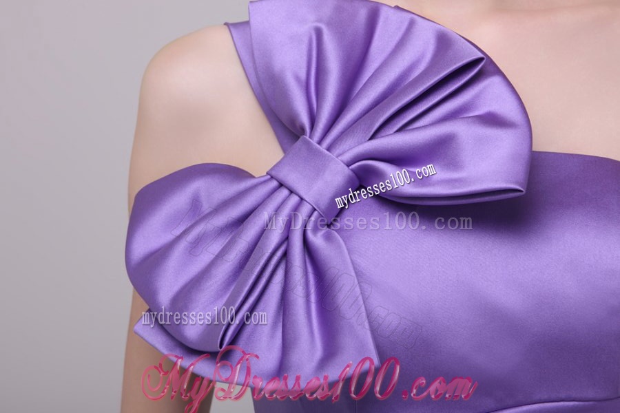 Column Lavender Strapless Bows Mini-length Evening Dress